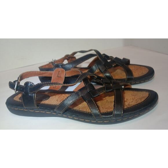 B.O.C Black Strappy Sandals Women’s 8M Comfort Floral Footbed Summer Shoes - Picture 3 of 5